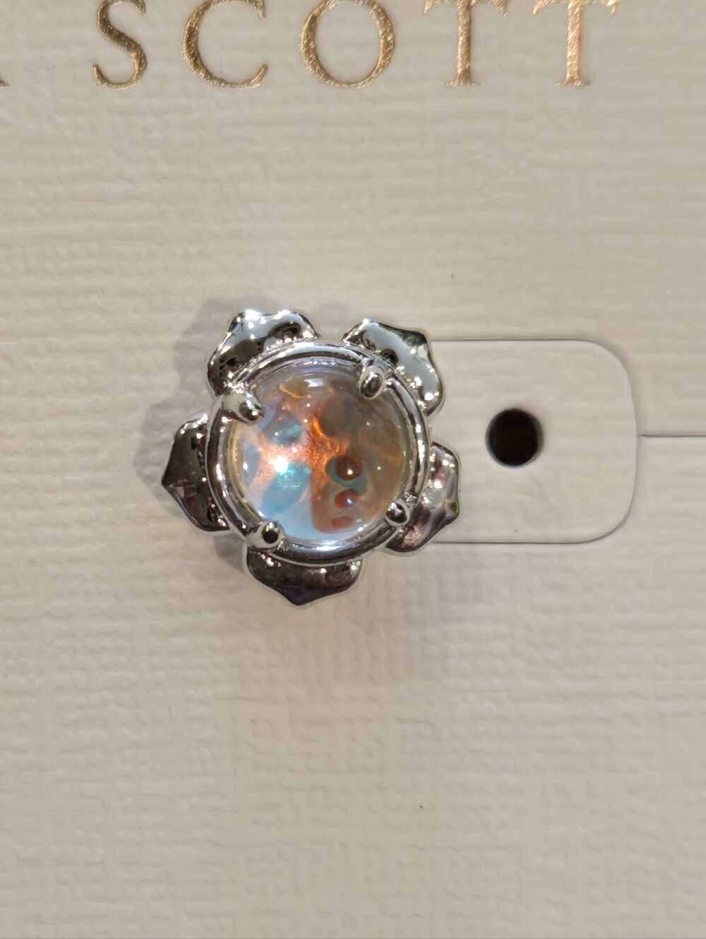 NWT Kendra Scott Susie Stud Earrings Rhodium Dichoric Glass - Picture 3 of 8
